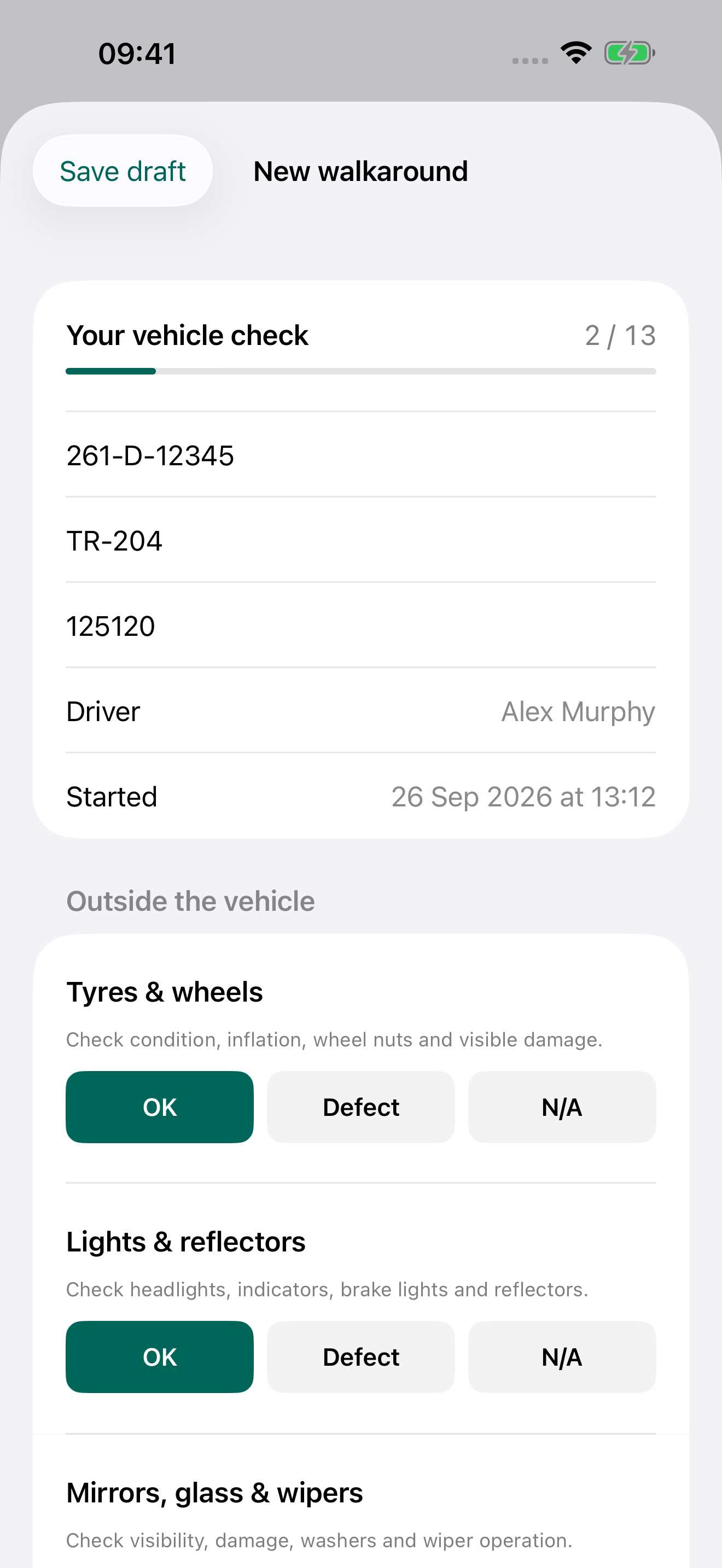 Vehicle walkaround checklist in Truckers